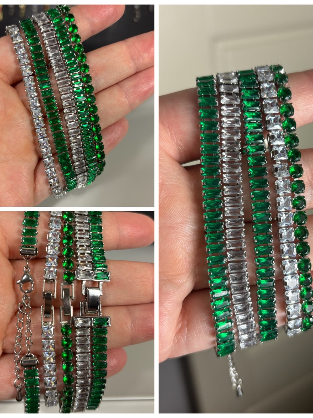 BUYERS CHOICE Emerald Green and Clear Crystal Tennis Bracelets